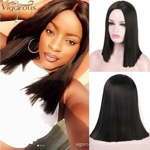 Vigorous Straight Short Blunt Cut Bob For Black Women Deep Middle Part Brazilian Wigs Heat Resistant Synthetic Cosplay Wigs